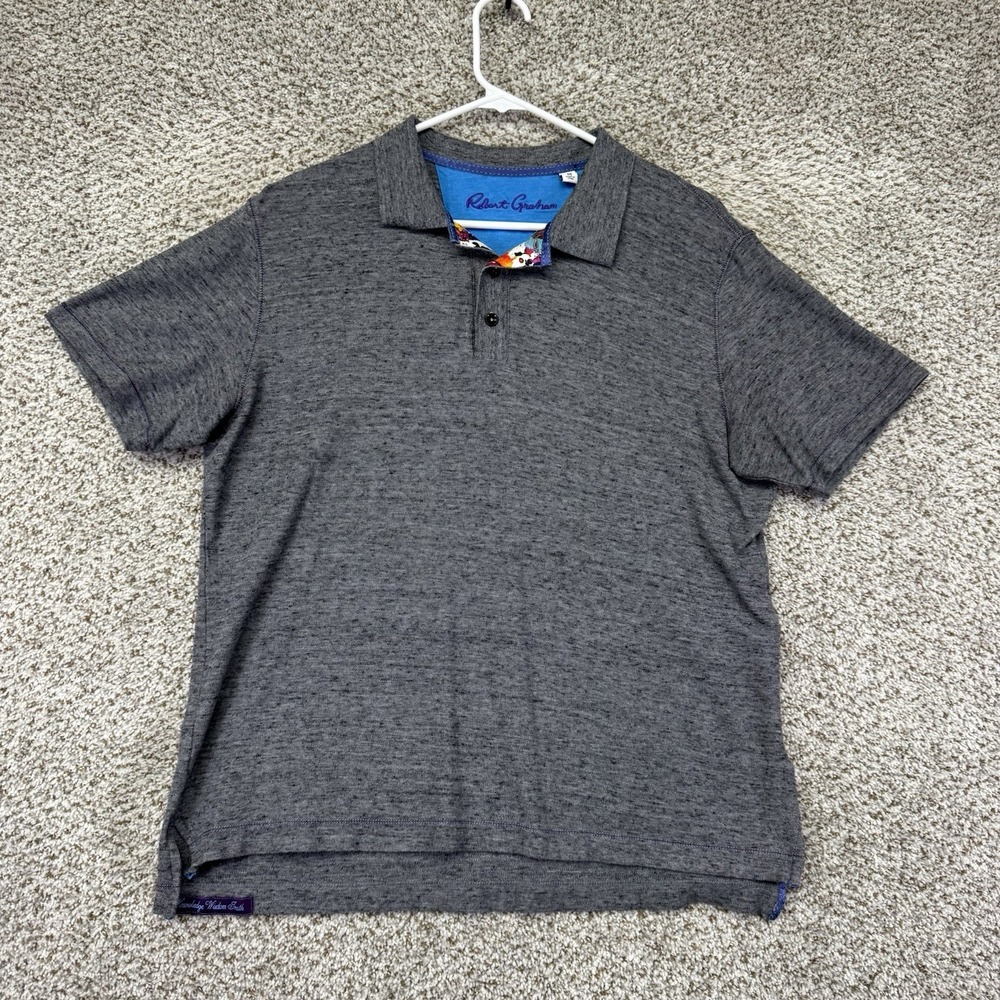 Robert Graham Polo Shirt Men's Size Medium Gray Cotton Modal Blend Casual Preppy